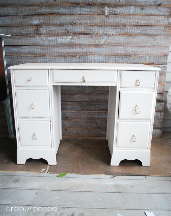 Desk Makeover with green Milk Paint - Brepurposed @ girlinthegarage.net