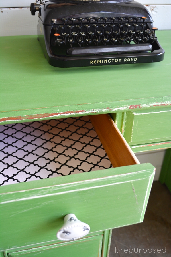 Desk Makeover with green Milk Paint - Brepurposed @ girlinthegarage.net