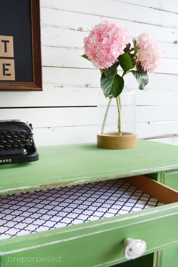 Desk Makeover with green Milk Paint - Brepurposed @ girlinthegarage.net