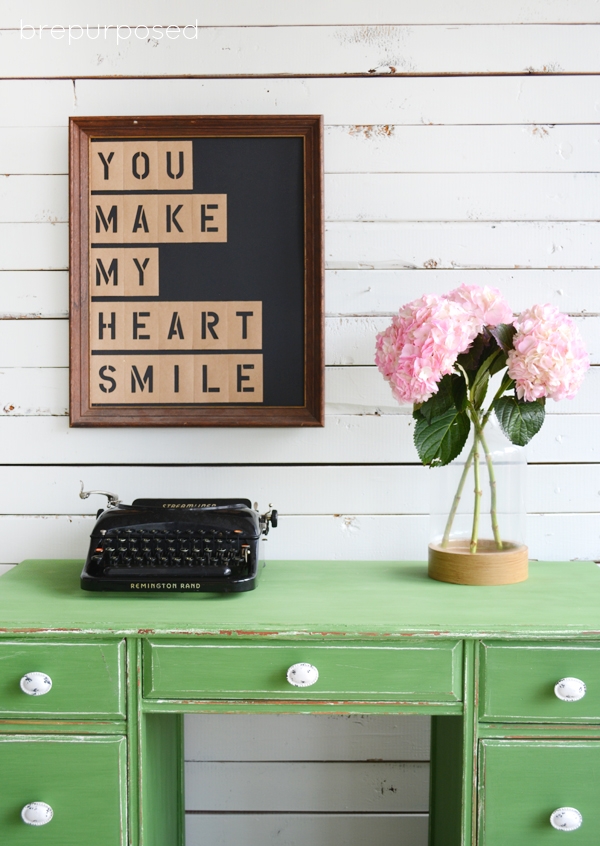 Desk Makeover with green Milk Paint - Brepurposed @ girlinthegarage.net