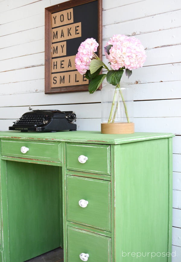 Desk Makeover with green Milk Paint - Brepurposed @ girlinthegarage.net