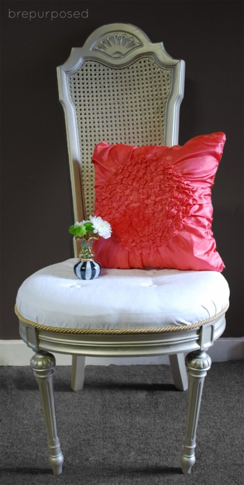 White and Gold Cane Back Chair BREPURPOSED