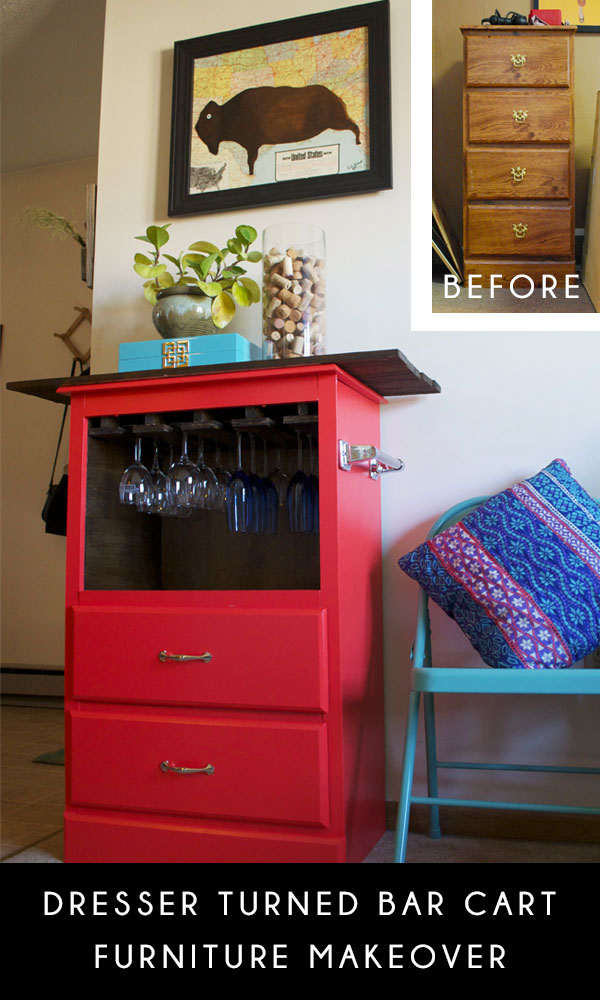 An old dresser turns into a beautiful new bar cart