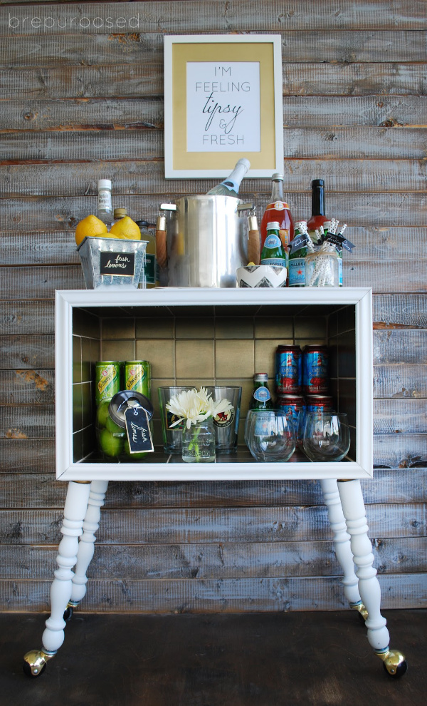 Finished Gold Tiled Bar Cart