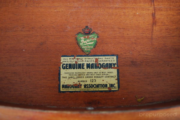 Genuine Mahogany Sticker Inside Nightstand