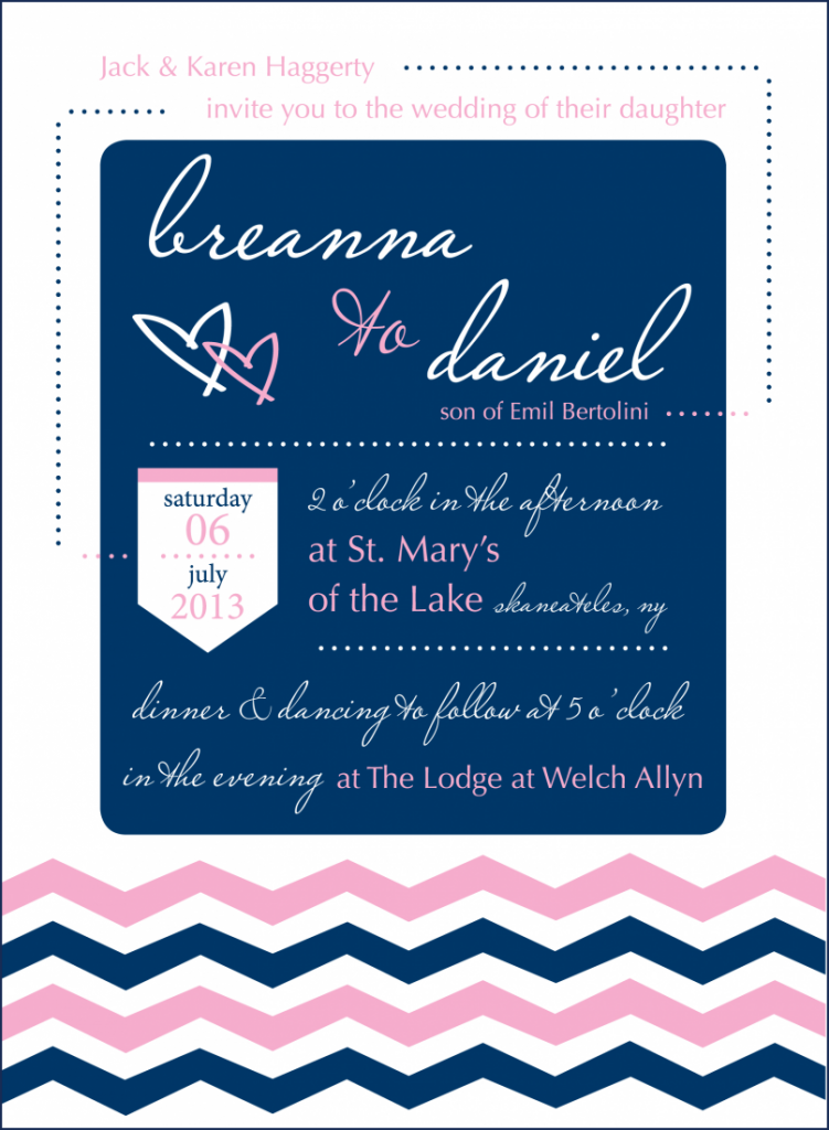 Navy and Pink Wedding Invitations