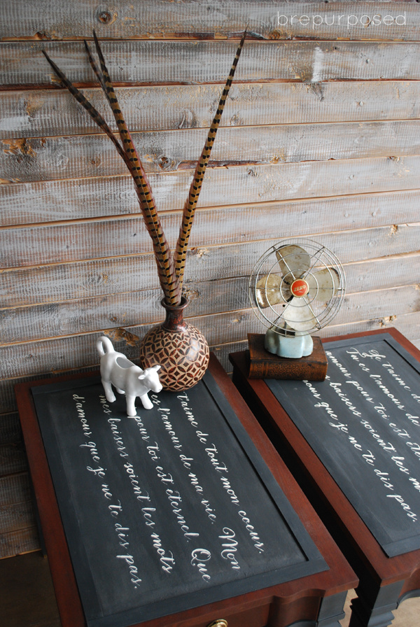 French Script Stencil Chalk Painted Tables