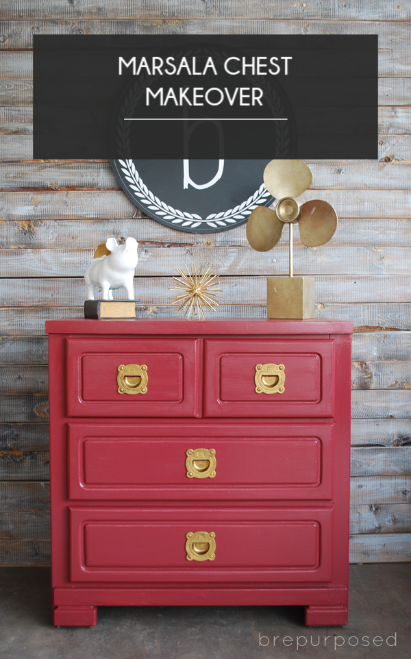 Marsala Chest Makeover with Gold Hardware