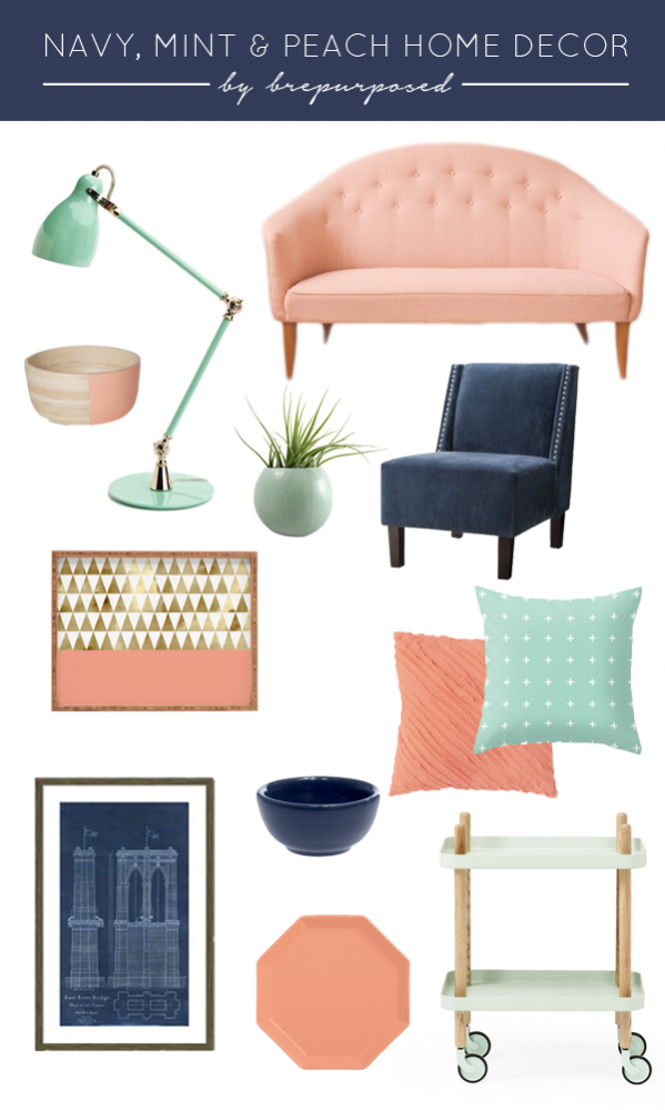 Navy, Mint and Peach Home Decor - BREPURPOSED