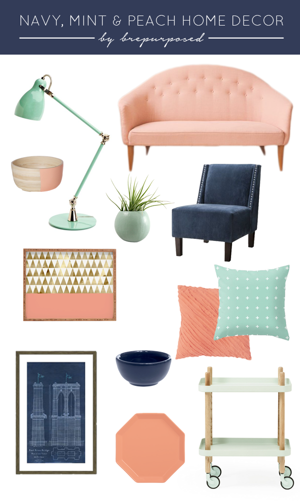 Navy, Mint and Peach Home Decor