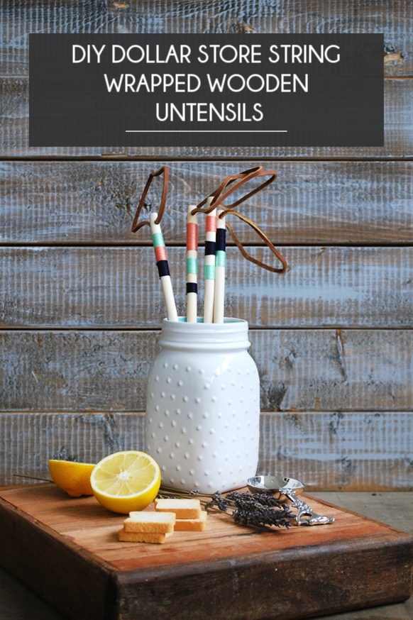 Follow along with me as I create these colorful string wrapped utensils with supplies from the dollar store! DIY Dollar Store String Wrapped Wooden Utensils