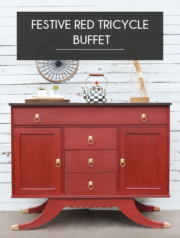 Festive Red Tricycle Buffet with Gold Ring Pulls
