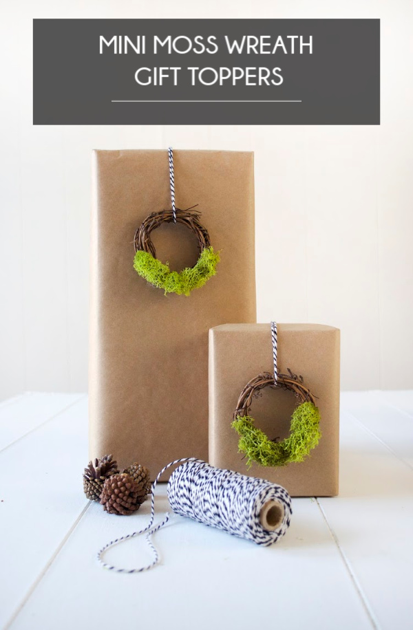Mini Moss Wreath Gift Toppers DIY