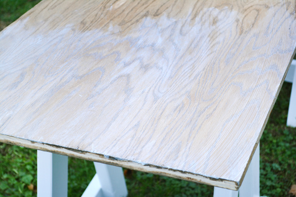 Whitewashing DIY Sawhorse Desk Top