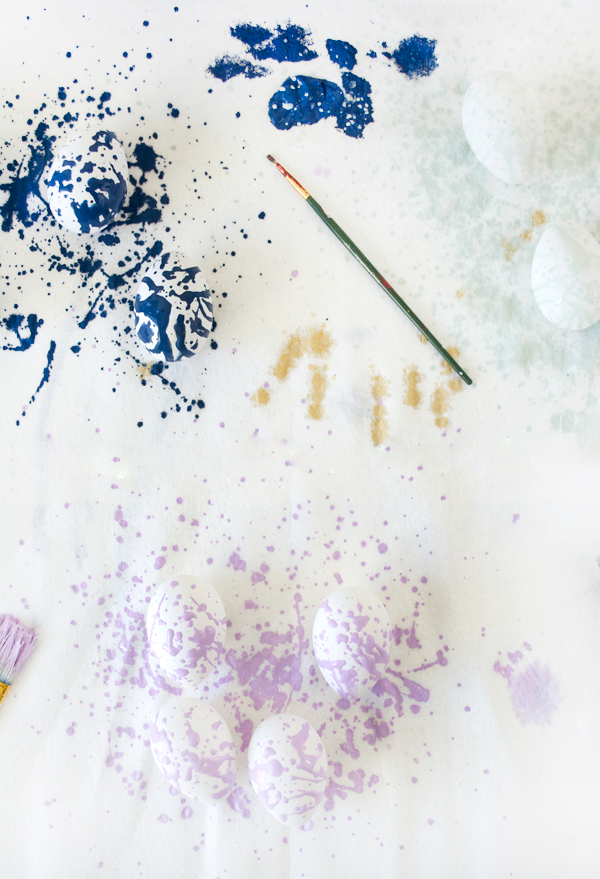 Splattering Easter Eggs with paint