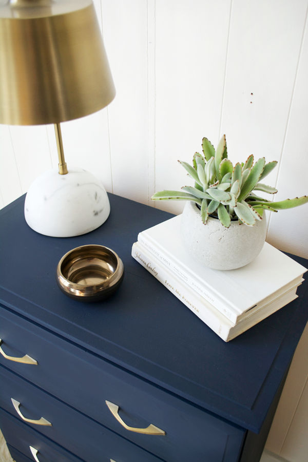 Gold Accents on Navy nightstand