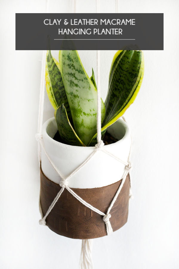 Clay and Leather Macrame Hanging Planter