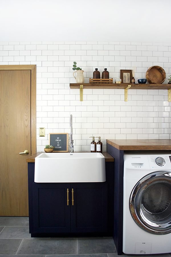 farmhouse sink in a modern laundry room