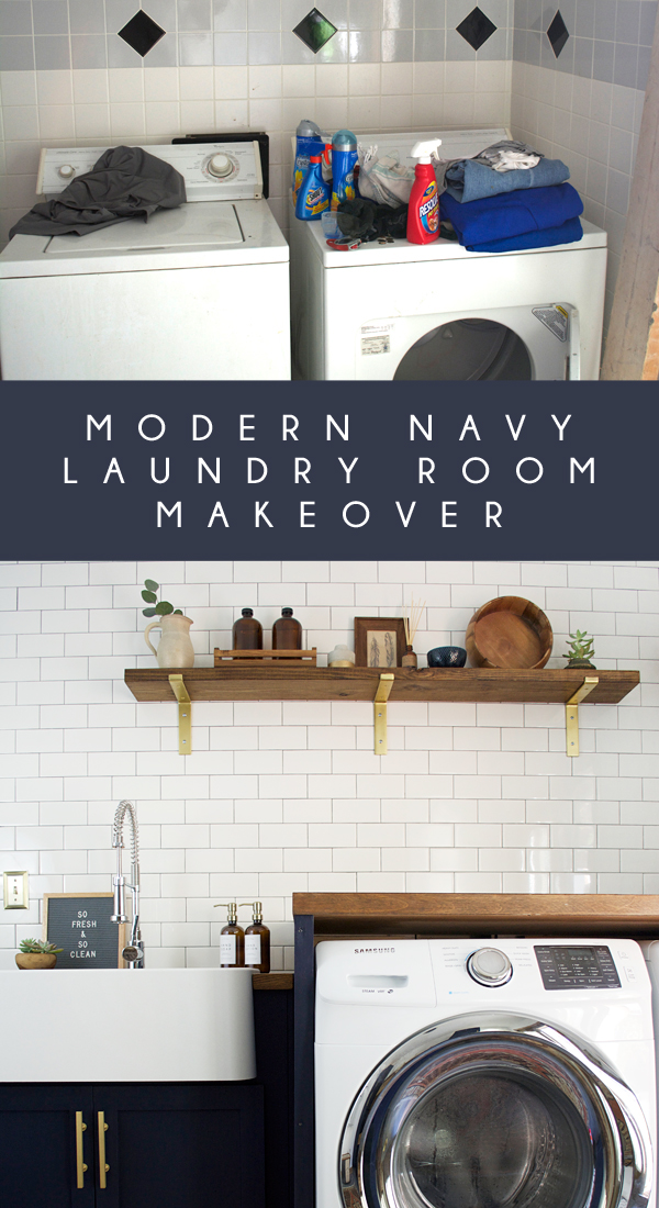 modern navy laundry room makeover