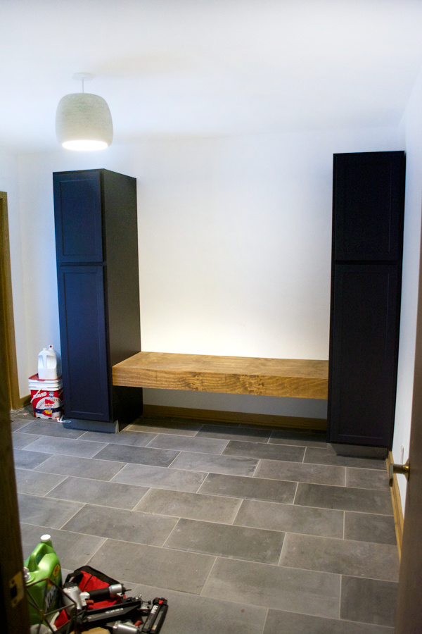 DIY Geometric Wood Feature Wall with Floating Bench BREPURPOSED