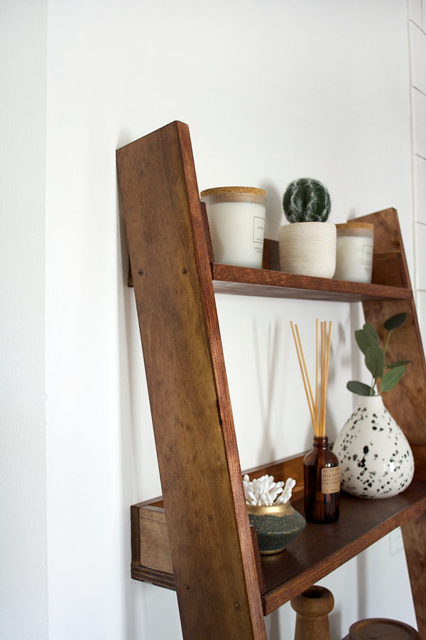Wooden ladder shelf brepurposed