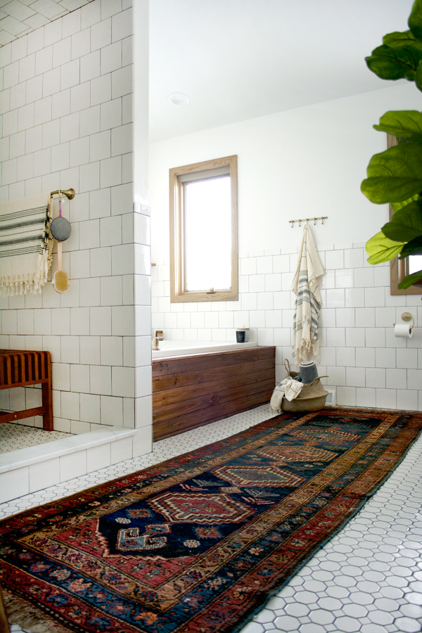 vintage runner in the bathroom