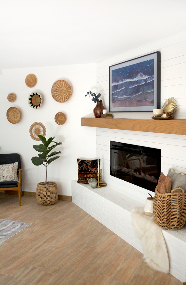 White Mantle with shiplap and brick