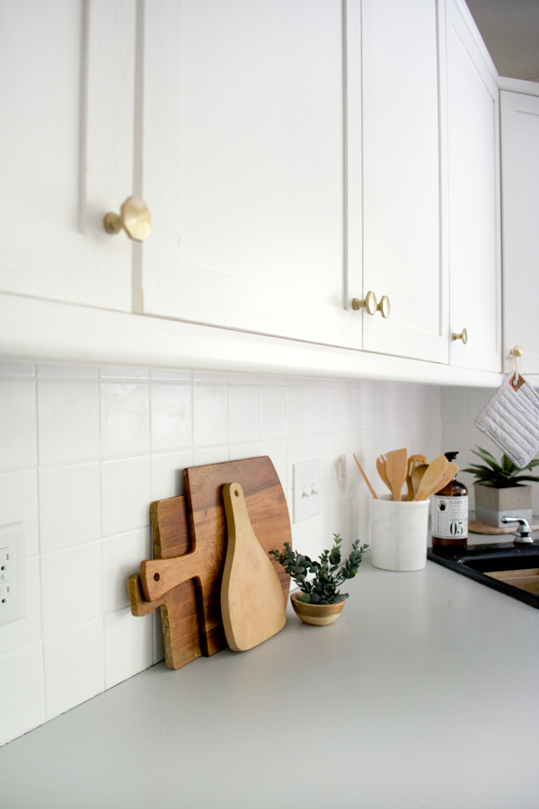 painted tile backsplash in a budget makeover kitchen