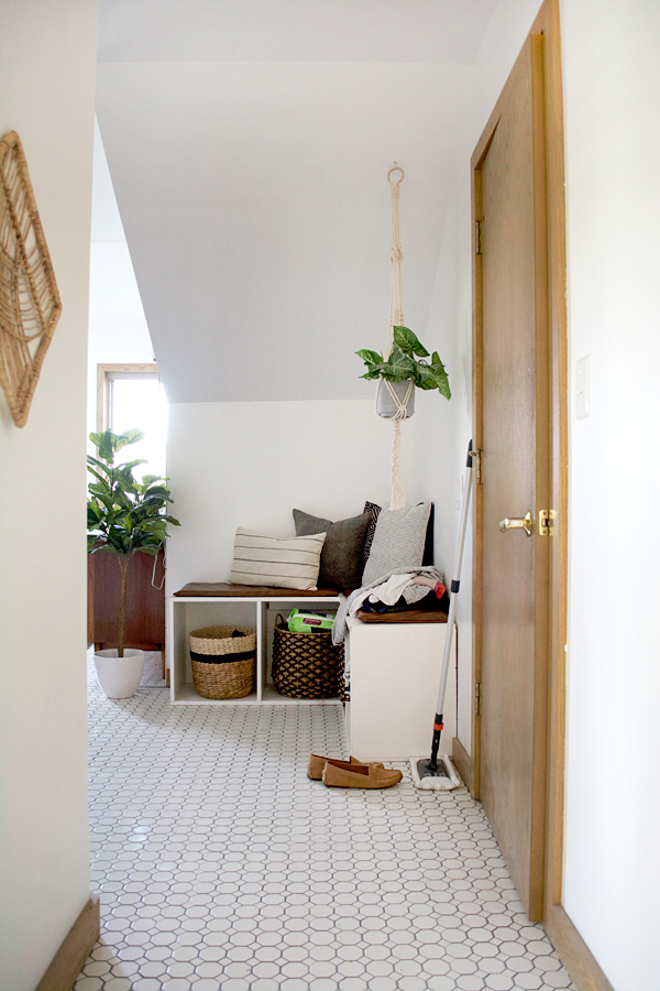 bathroom with white hexagon tile