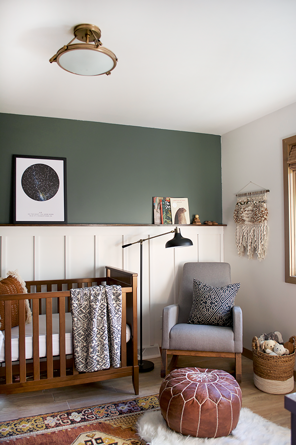 Modern and Vintage Boy's Nursery Reveal with a dark green accent wall