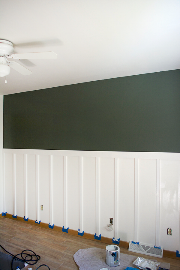 board and batten with a dark accent wall