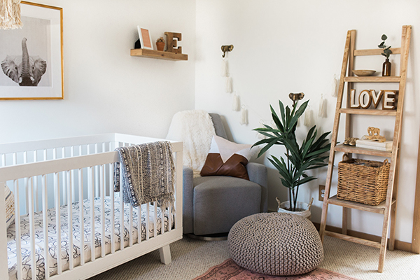 modern boho little girl's nursery