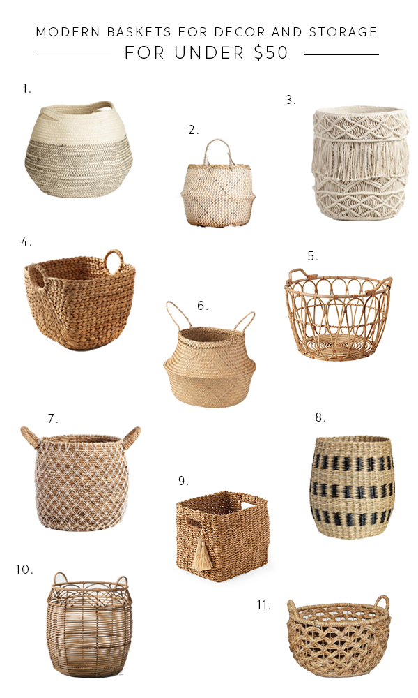 roundup of modern baskets for storage and decor