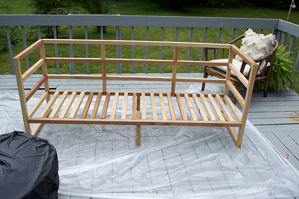 Frame of a Modern Outdoor Sofa built with cedar 2x2s