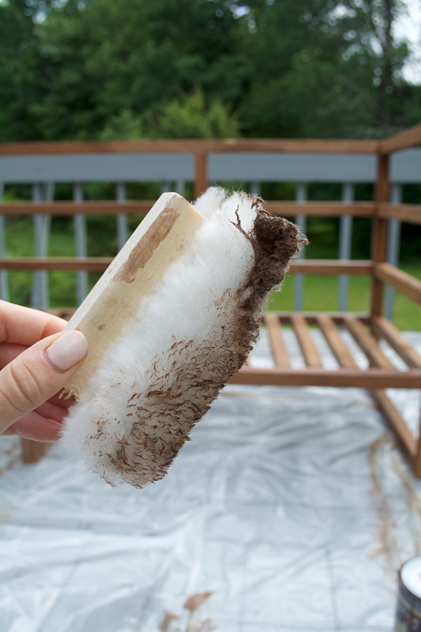 staining an outdoor cedar sofa with BEHR products