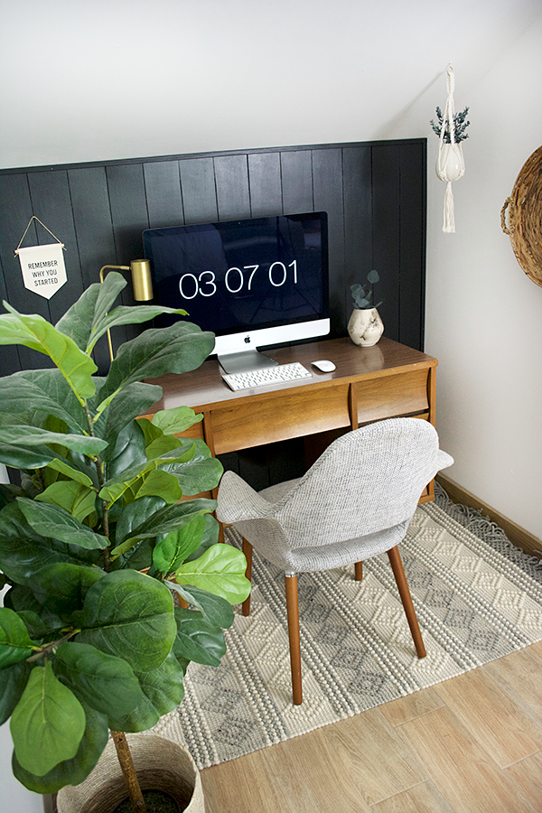 Modern Office Nook with Dark Vertical Shiplap