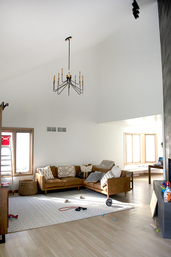 Black and Brass Chandelier in a living room