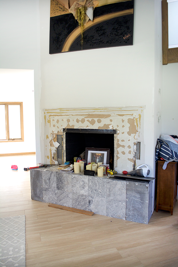 Concrete tile fireplace makeover