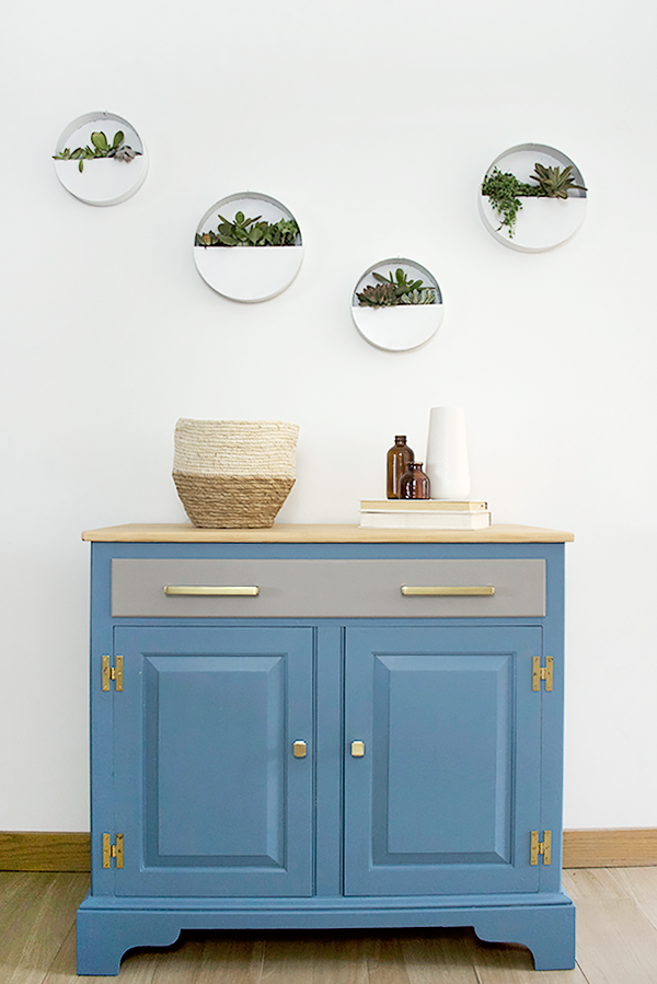 Furniture Makeover using BEHR's Blueprint and brass hardware