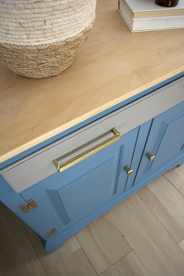 Brass Hardware on Blue Painted Furniture