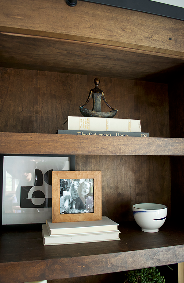 Family photos on open shelving