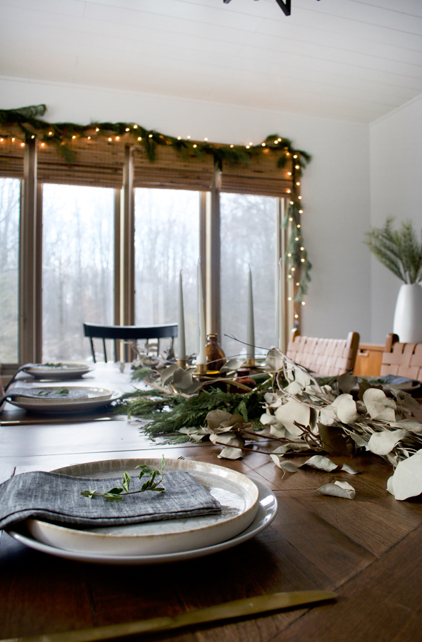 Holiday Tablescape with fresh greenery and lots of neutrals