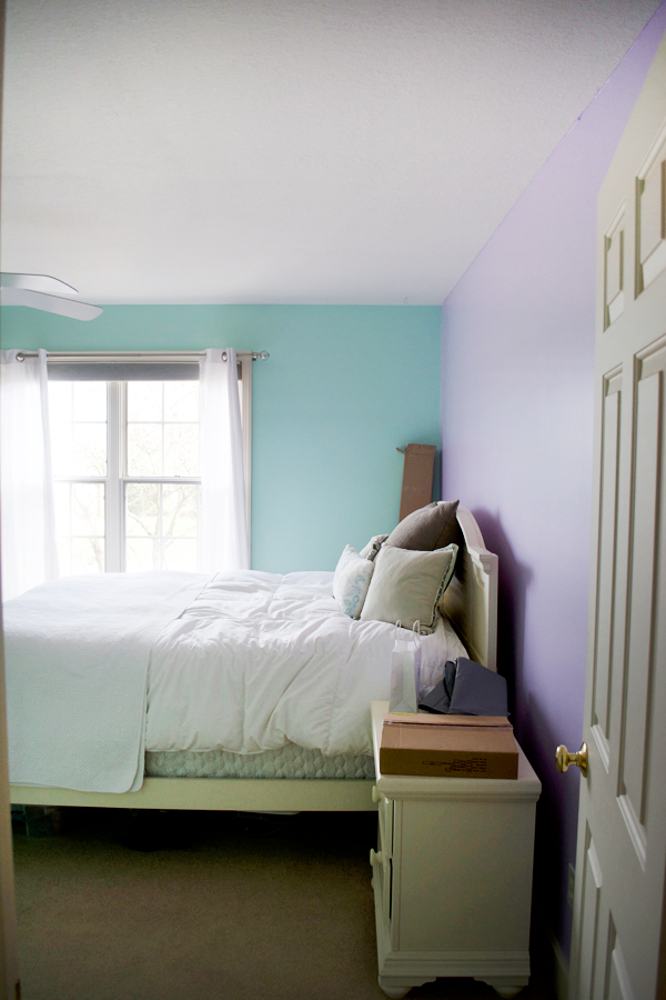 Dated bedroom before a nursery makeover