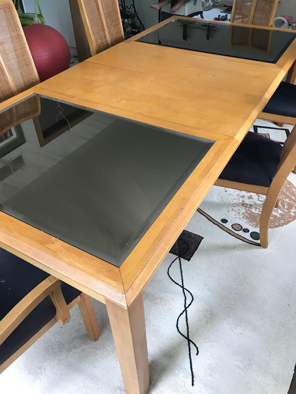 dining table with mirrors on top