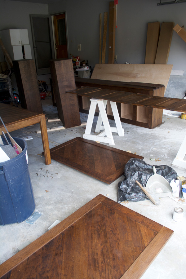 Staining sliding barn doors