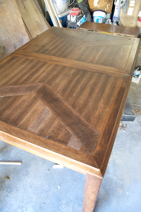 New stained table top on an old dining room table