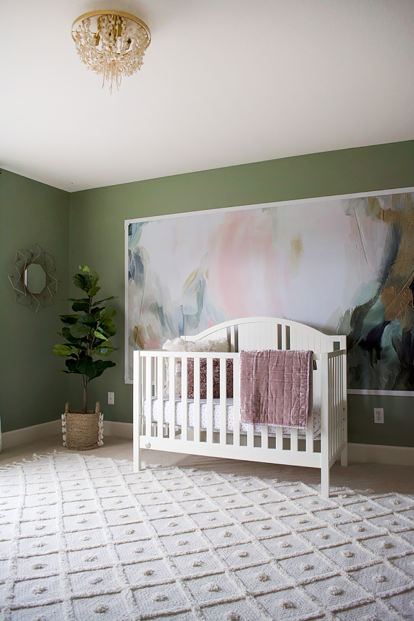 Green and Pink Girl's Nursery with Floral Wall Mural