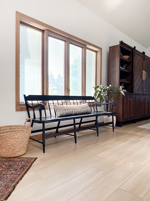 Black Antique Bench in Entryway