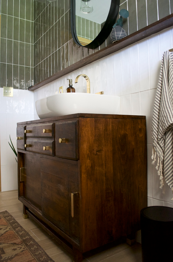 Dresser Turned Vanity in a Modern Bathroom