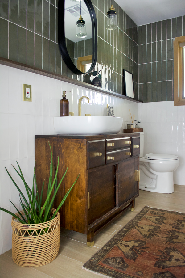 Green and White Tile Bathroom